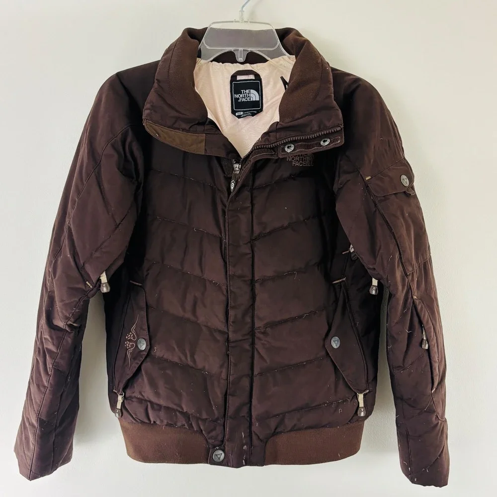 The North Face 600 Down Puffer Jacket Brown RECCO Ski Snowboard Women's Small